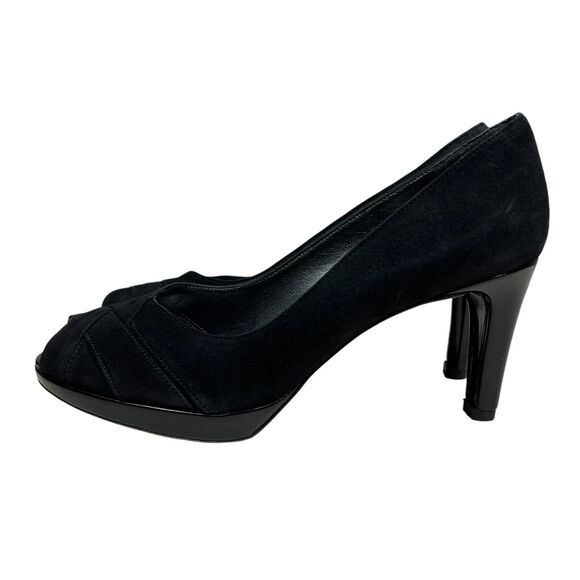 Stuart Weitzman Womens Heel Pump‎ Leather Patent Heel Peep Toe Black Size 6.5M - Picture 3 of 8